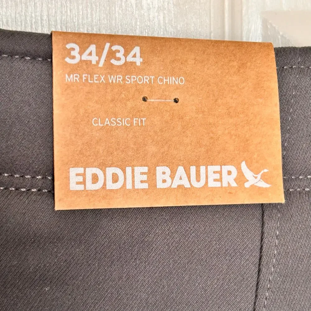NWT Eddie Bauer Mr Flex Gray WR Sport Chino Classic Fit Men's 34/34